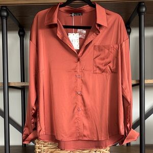 Final Touch Terracotta Button-Up Satiny Shirt